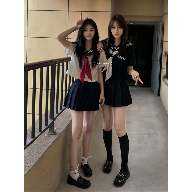 原创简约水手服jk制服学生感减龄小众基础款显瘦夏季小个子套装女