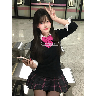 德兰西原创JK制服秋冬格裙套装针织衫毛衣学院短裙女学生供感叠穿