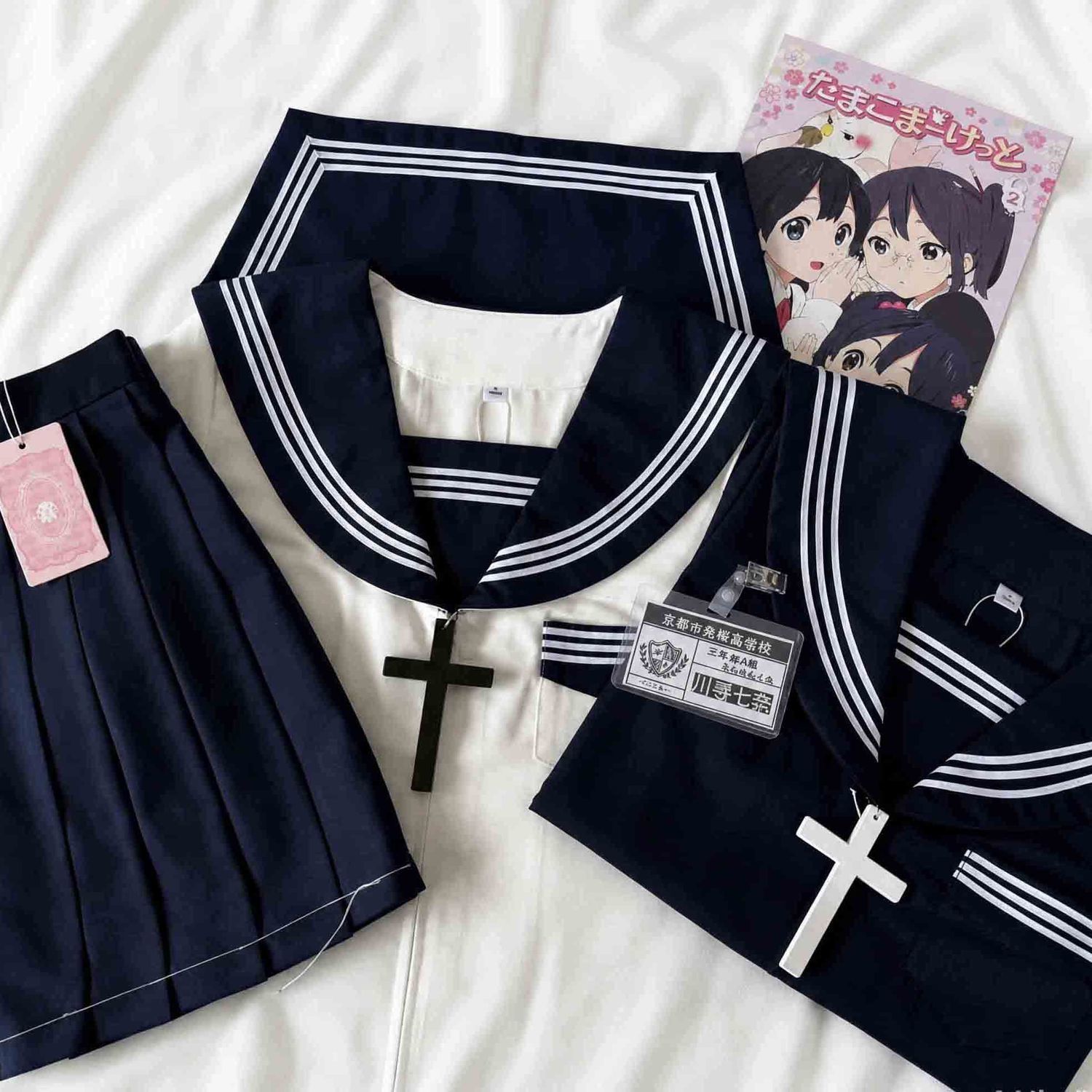 jk制服基础款白三本绀三本水手服长短袖学院风日系校供感校服原创图片