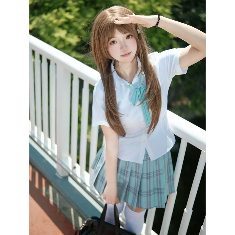 原创JK制服学院风小岛短袖白色衬衫百搭JK百褶裙璃海格裙夏季套装