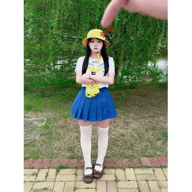 JK制服白领蓝三本水手中间服甜美清新软妹学院风校供感新款套装潮