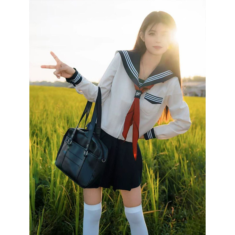 学院海军领JK上衣显瘦原创长袖短袖制服小众设计感绀色JK短裙套装