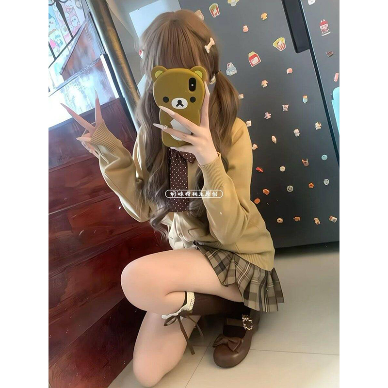 焦糖可颂/学院风JK制服针织衫软妹穿搭开衫毛衣外套jk格裙套装女