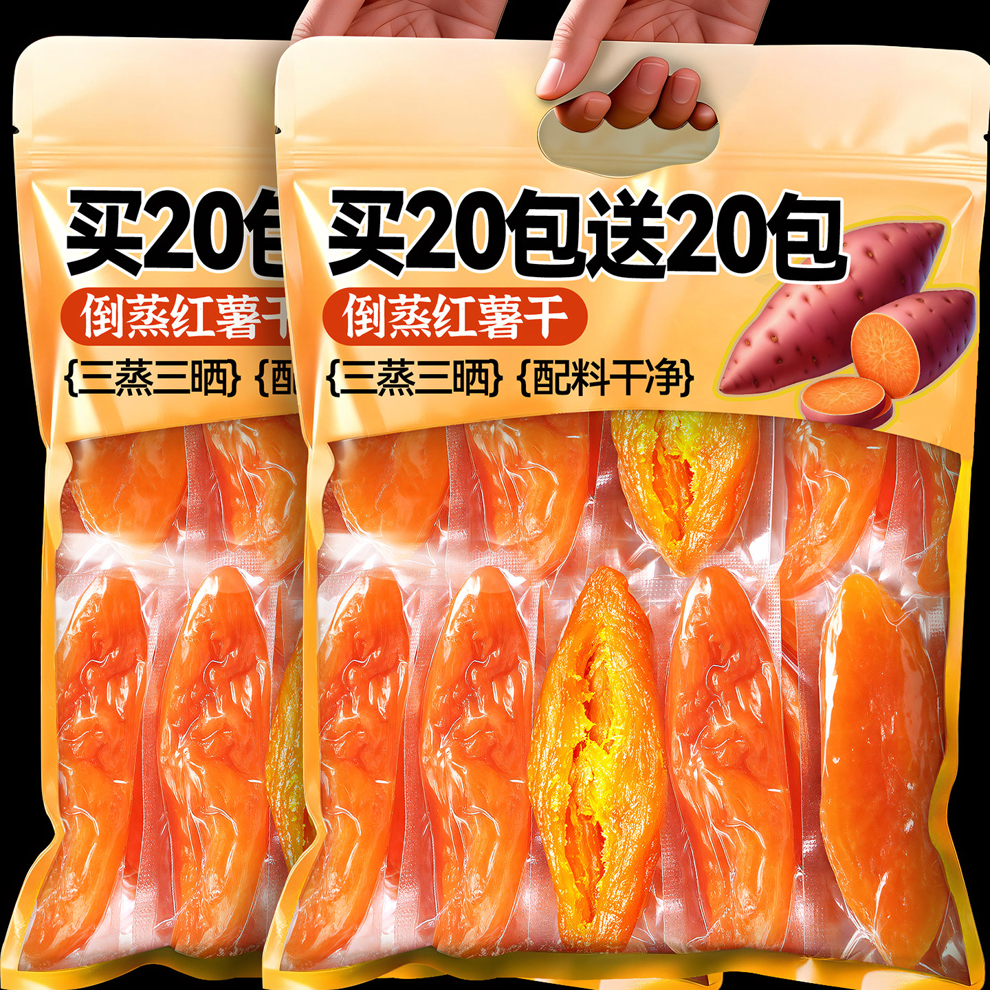 倒蒸红薯干农家自制软糯不加糖0脂代餐即食小零食小香薯地瓜干