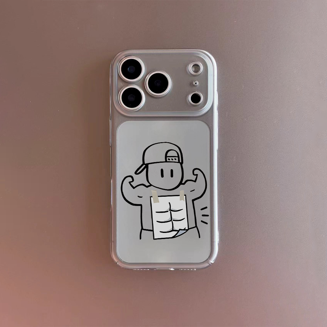 网红ins风秀肌肉健身简笔画适用iPhone17promax手机壳苹果16pro透明14plus软壳13硅胶12防摔11全包15男女款XS