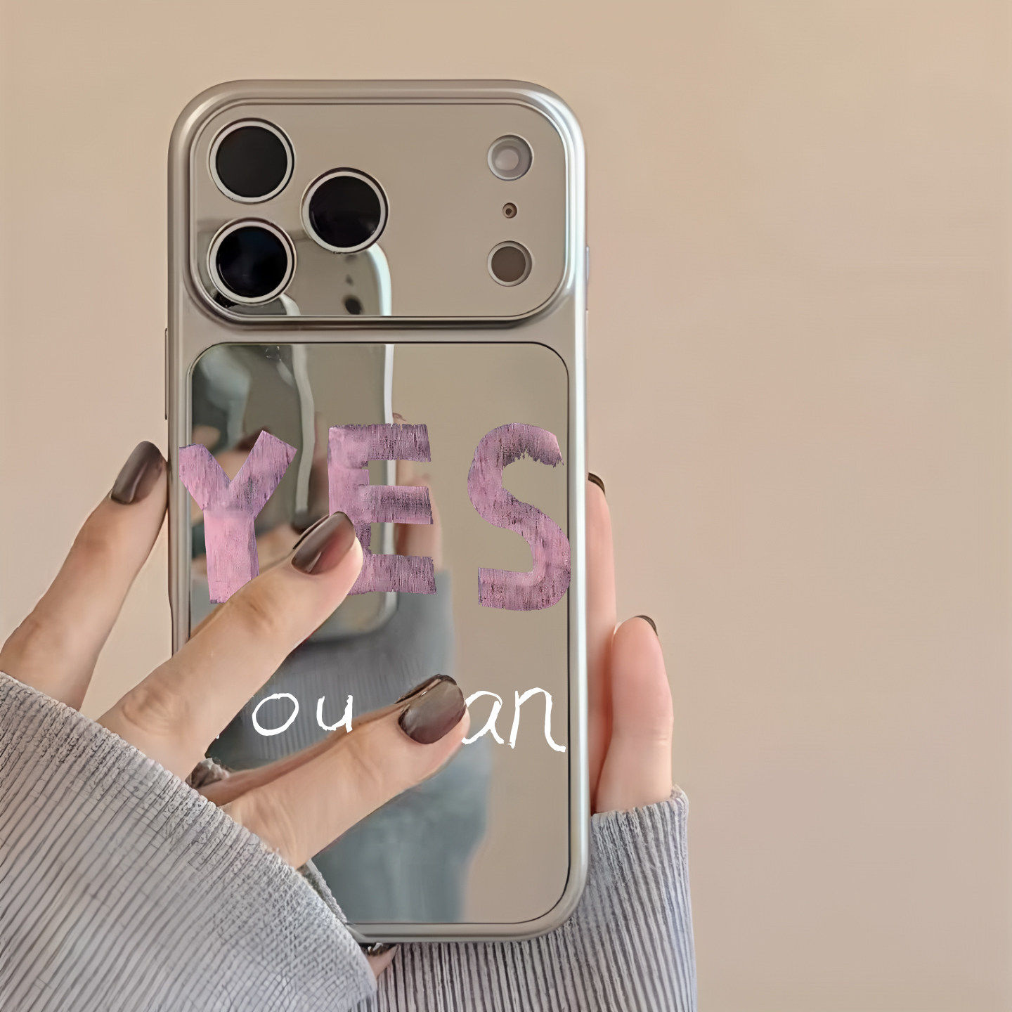 全包AI相机键ins风励志英文YES适用iPhone17苹果18promax手机壳16高级小众15镜面14补妆壳13磁吸大视窗保护套