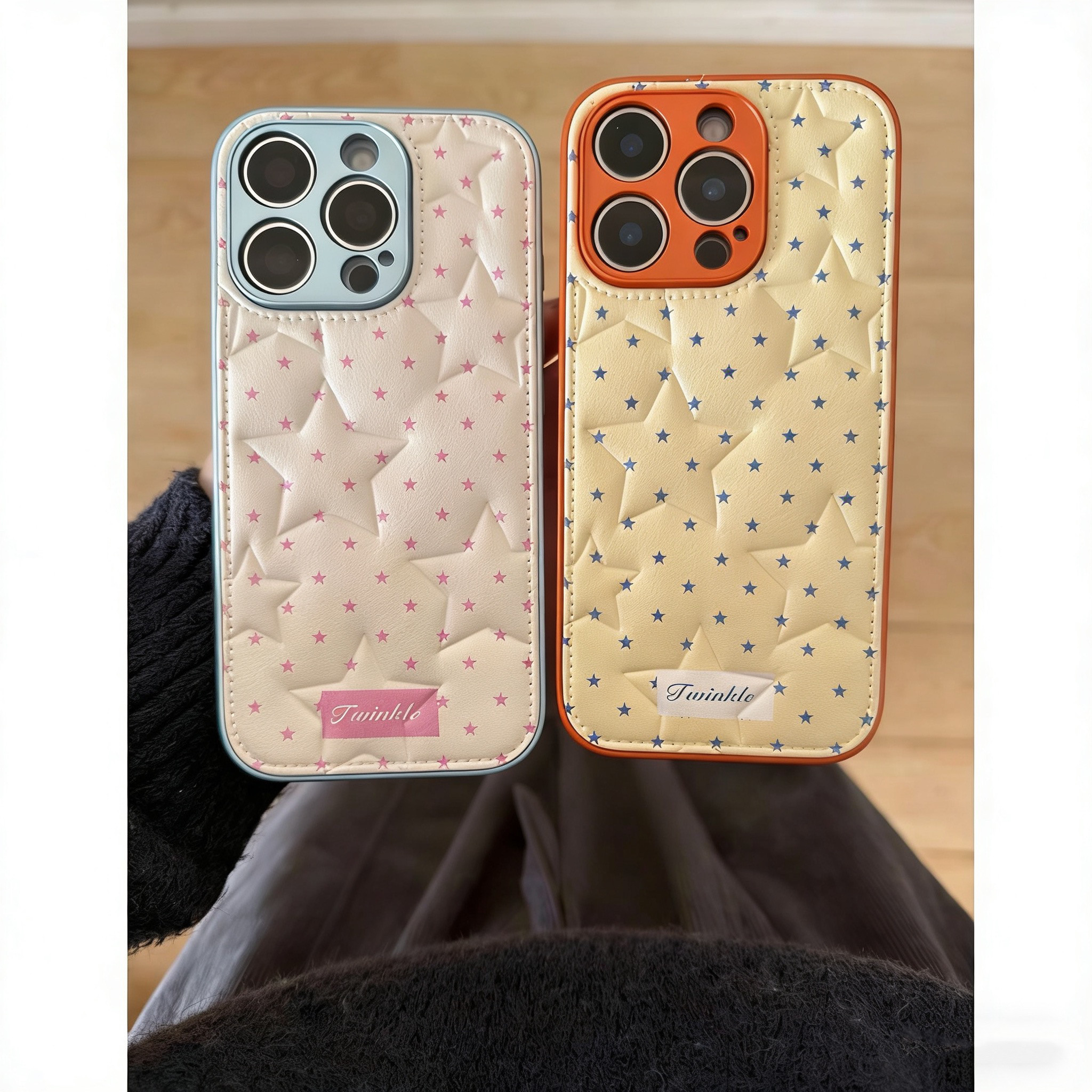 ins风高级感压纹星星气垫适用苹果17promax手机壳iPhone16pro小众少女心15简约14甜美13防摔12小清新11保护套