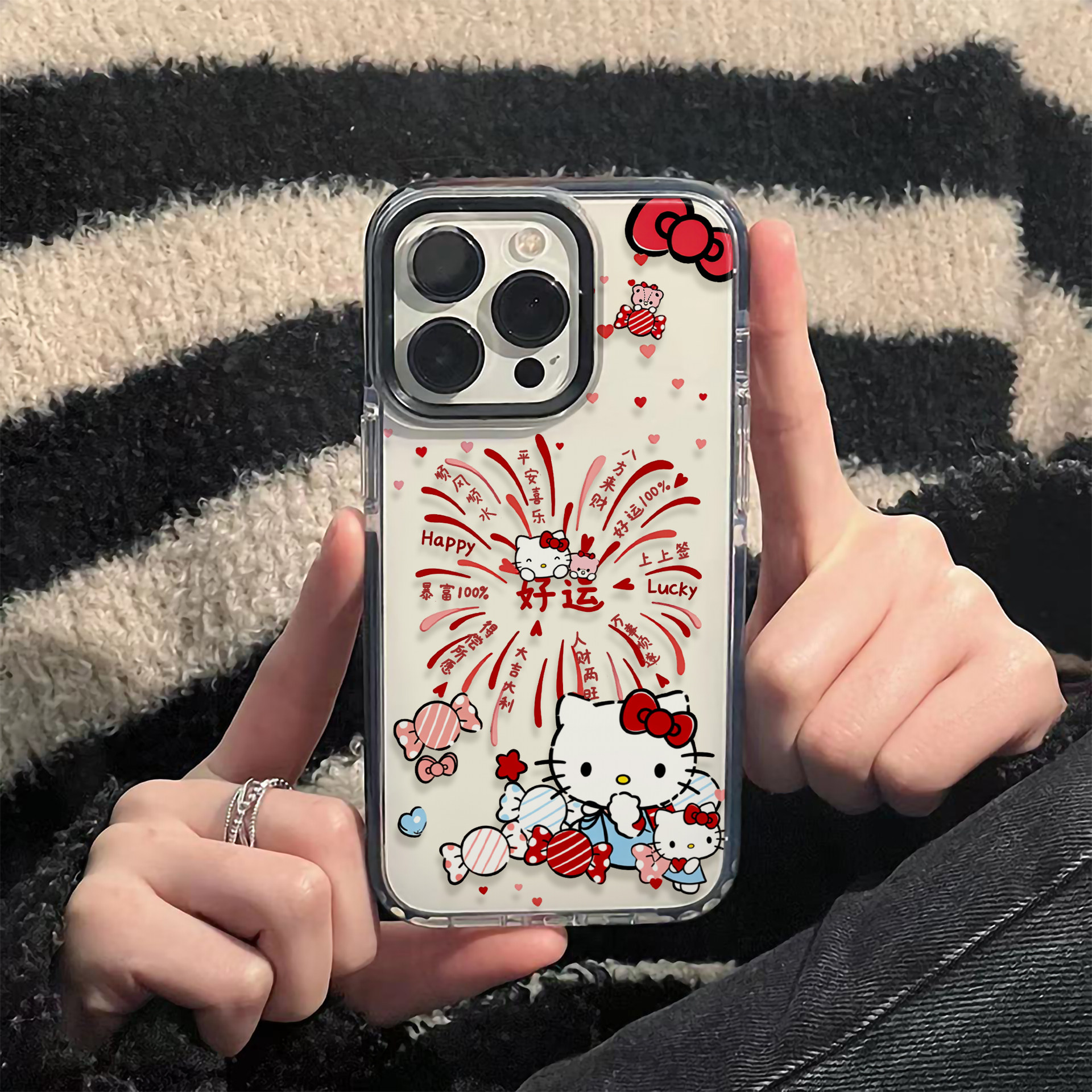 新年烟花kitty猫糖果适用苹果17promax手机壳iPhone16pro透明软壳15防摔14小众13可爱12女11硅胶保护套XS磁吸