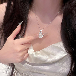 小众百搭锁骨链轻奢高级感项饰女 钛钢锆石链条葫芦吊坠项链新中式