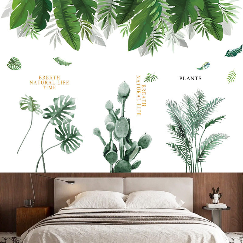 茶室氛围布置绿植墙面遮丑装饰画大面积背景墙贴纸入户门口高级感
