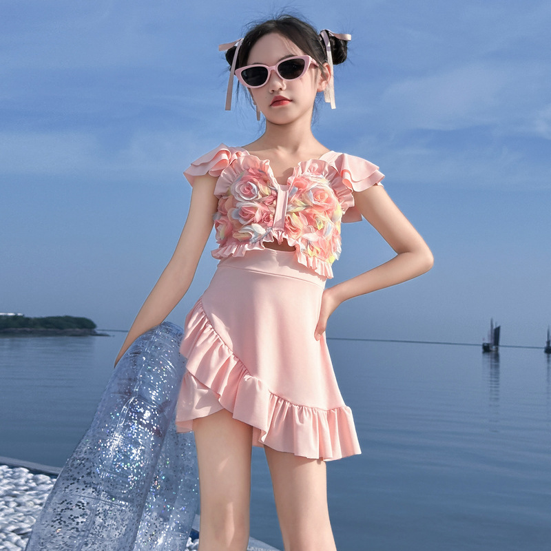 儿童泳衣女童2025新款中大童女孩裙游泳公主温泉洋气时髦泳装