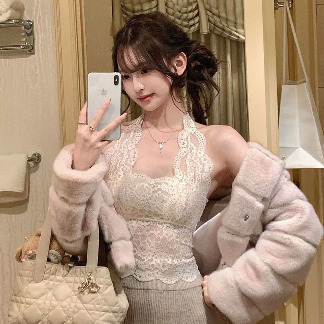 带胸垫春夏纯欲风叠穿单品挂脖露背美背内衣蕾丝吊带背心美背内衣