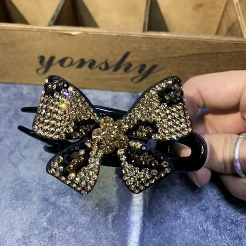 Модная заколка-крабик с бантиком, универсальная заколка для волос для матери, в корейском стиле, популярно в интернете, инкрустировано бриллиантами