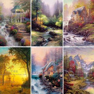 高清喷绘托马斯欧式竖版风景油画厂家直销画芯油画布