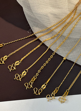 精致无吊坠蛇骨链M扣24K金项链素链不掉色单链裸链锁骨链条配饰品