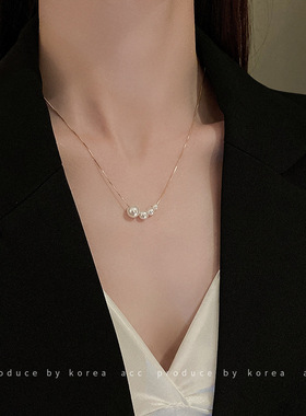 真金电镀百搭珍珠项链ins风简约复古时尚颈链锁骨链小众气质耳饰