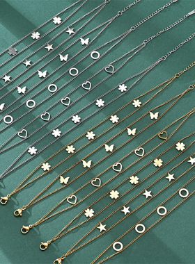 跨境热销创意个性复古ins风蝴蝶星星爱心个性配饰钛钢双层镂空