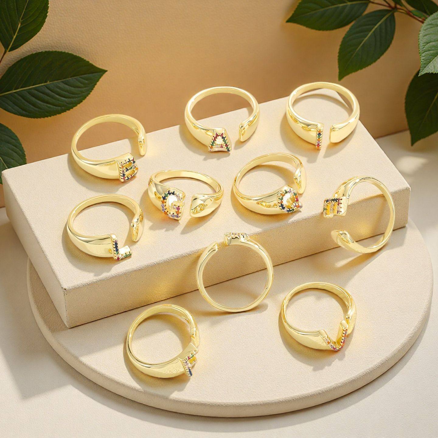 跨境高级感新款铜镶锆石26彩色英文字母开口戒指可调节百搭指环,饰品/流行首饰/时尚饰品新,戒指/指环,淘宝优惠券,粉丝福利购,淘宝优惠卷