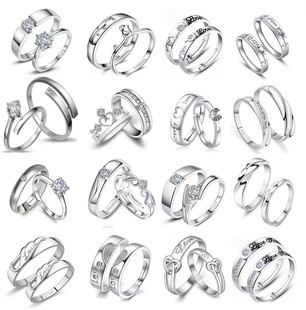 跨境欧美手饰品开口情侣戒指女韩版锆石六爪皇冠婚戒活口对戒