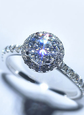 新品一克拉气质精致正圆形仿莫桑石开口戒指女 群镶锆石活口指环