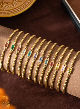 简约轻奢独立站生辰石手链女 十二月诞生石圆珠链条