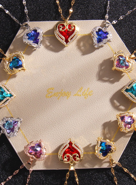 跨境爆款爱心项链女小众设计彩色水晶吊坠ins风 桃心钛钢饰品