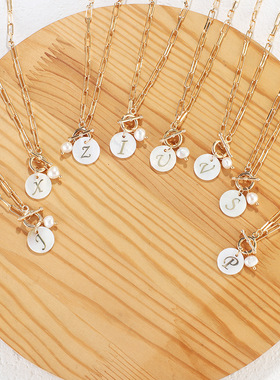 创意新款个性贝壳项链 跨境爆款26个字母吊坠项链制