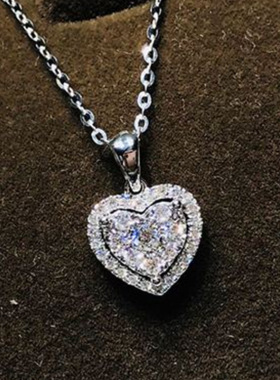 新款气质百搭韩国版白钻仿真莫桑石心形吊坠女 时尚爱心锁骨项链