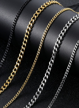 加长钛钢项链不锈钢古巴链多层叠戴不掉色男女黑色不掉色加长项链