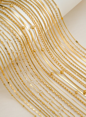 欧美时尚简约钛钢基础素链饰品不锈钢镀18K刀片链盒子链项链女