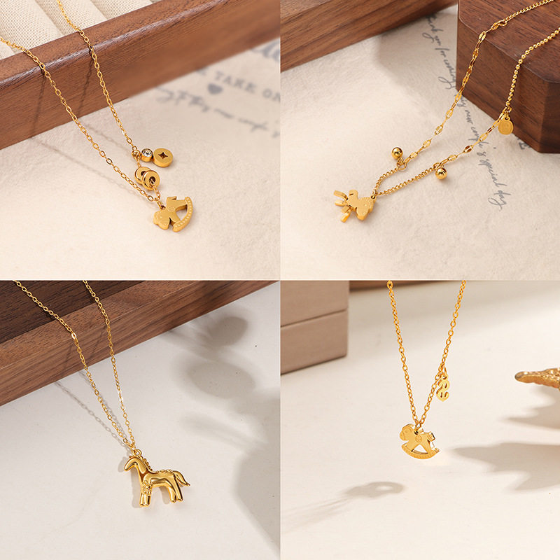 新中式国潮民族风生肖马年小众百搭钱币马女时尚个性马上有钱项链