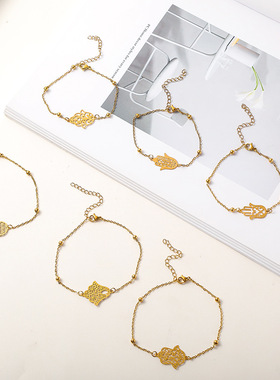 跨境简约百搭不锈钢手饰21+4珠子链单手钛钢手链现货流行手链