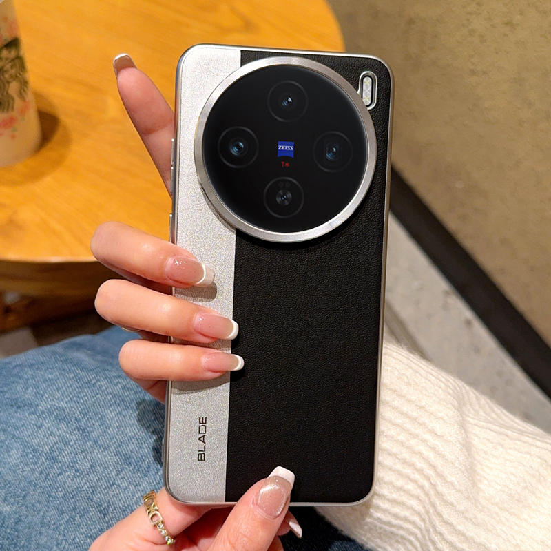 适用vivox100ultra手机壳电镀皮纹x100spro保护套全包防摔vivox100高级拼接高档简约男女VIVOX100S拼色轻奢