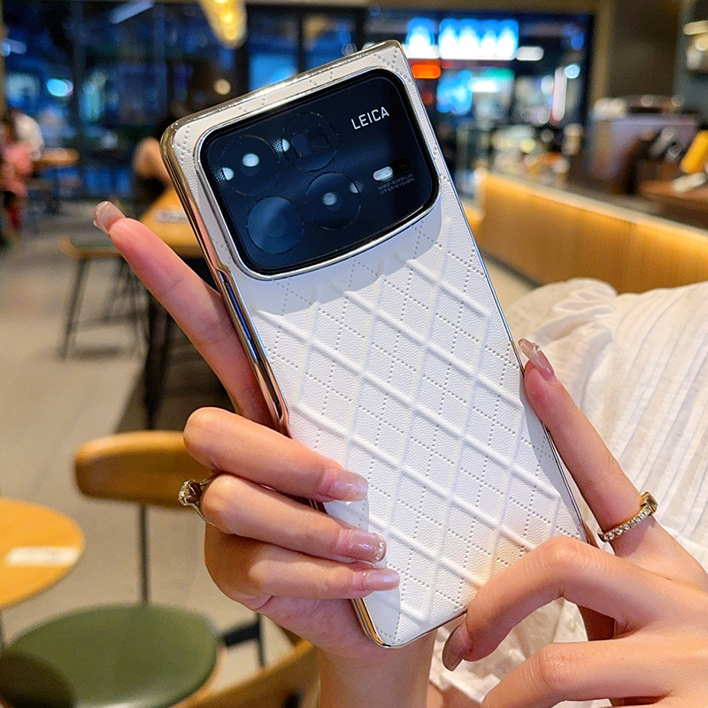 适用小米MIXFold4手机壳电镀菱格MIXFold4保护套防摔超薄简约电镀菱格双色网红ins风皮纹时尚男女