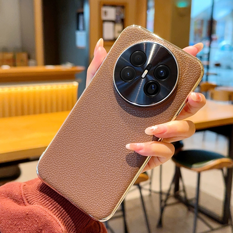 【现货】肤感荔枝纹粉咖适用华为mate70air手机壳皮纹电镀mate70Air保护套全包防摔皮质深咖简约高档男女