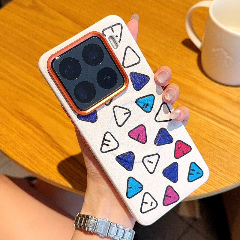 创意图案适用小米15手机壳皮纹小米15Pro保护套全包防摔软边小米14高档磁吸橙色小米14Pro金属镜头