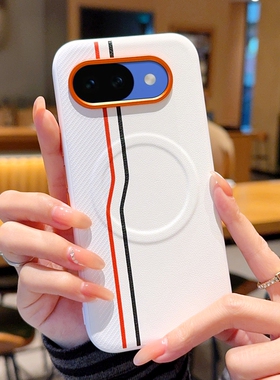 ins创意线条拼色适用谷歌Pixel10A手机壳皮纹新款简约Pixel10A保护套高档磁吸Pixel10A全包防摔硅胶软边