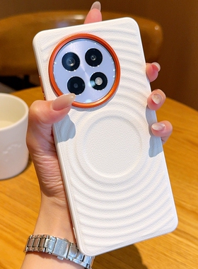 高级磁吸波漾纹适用一加Ace5手机壳皮纹1+Ace5Pro保护套全包防摔oneplusAce5软边防摔高档橙色金属镜头