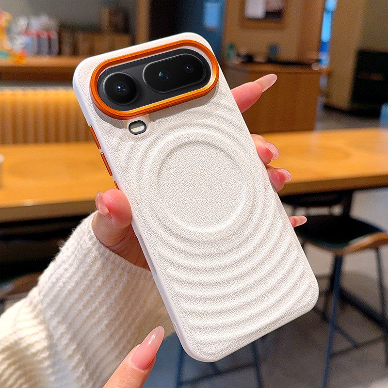 高级磁吸波漾纹适用荣耀Magic8ProAir手机壳皮纹Magic8ProAir保护套全包防摔软边高档橙色金属镜头