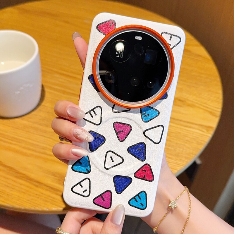 创意图案适用小米15ultra手机壳皮纹小米14ultra保护套全包防摔软边15ultra高档磁吸橙色金属镜头