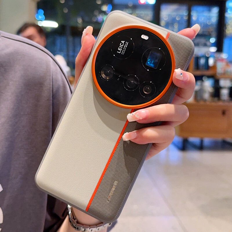 高级金甲拼色适用于小米15ultra手机壳皮纹简约小米14ultra保护套全包防摔硅胶软边15ultra高档橙色金属镜头