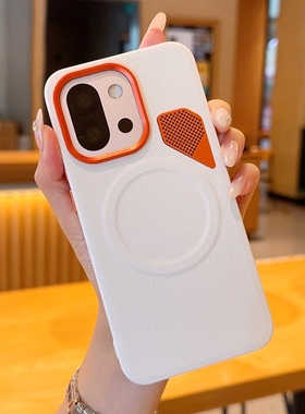 适用一加15手机壳皮纹磁吸金甲散热1+13t保护套高档磁吸轻奢简约oneplus 15全包防摔硅胶软边橙色金属镜头