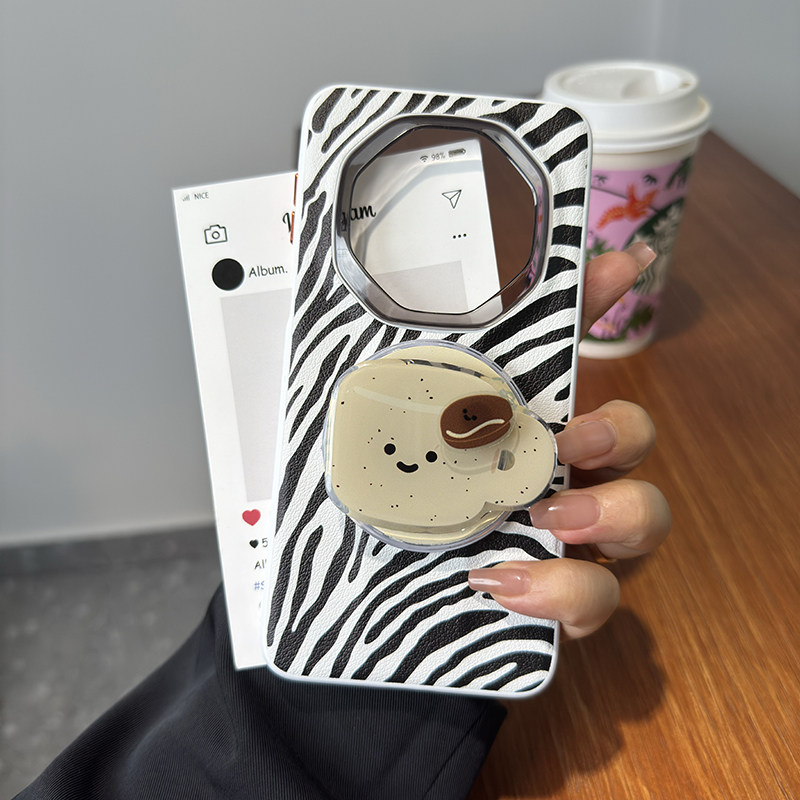 高级黑白斑马纹适用华为mate70rs非凡大师手机壳皮纹mate70rs保时捷保护套全包防摔高档磁吸70RS卡通磁吸支架