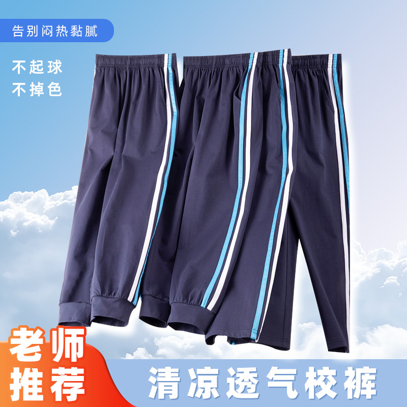 校服裤子深蓝色夏季前白后蓝杠初中小学高中学生薄款透气校裤