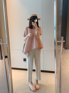 宽松圆领显瘦中长款 上衣夏季 小众t恤 不规则百褶短袖 星芭莎褶皱