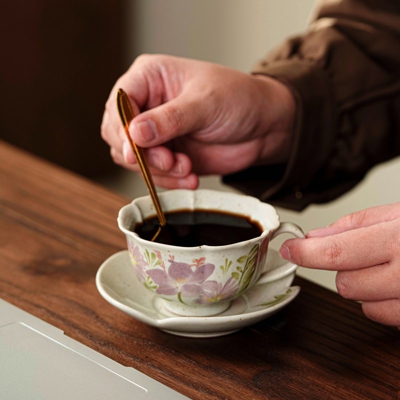 法式复古风花卉手工陶瓷咖啡杯碟套装高颜值贴花杯子送礼礼品茶杯