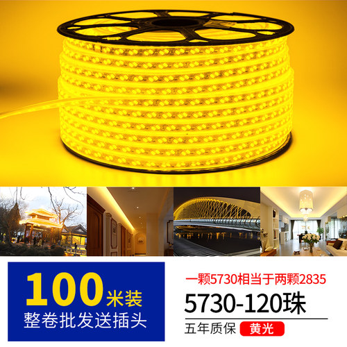 led灯带220v防水超亮自粘线形灯槽金黄色吊顶氛围2700K户外软灯条