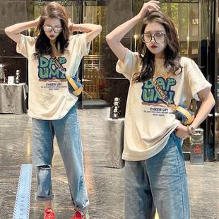 大版 T恤女2025夏季 来图定制 短袖 ins潮 纯棉宽松半袖 新款 中长款