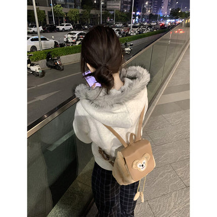 美式复古毛领短款外套女秋冬新款小个子保暖加绒休闲百搭连帽卫衣
