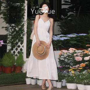 海边度假收吊C1L41172腰 2法式 V白色领带连衣裙子女装 204夏季 新款